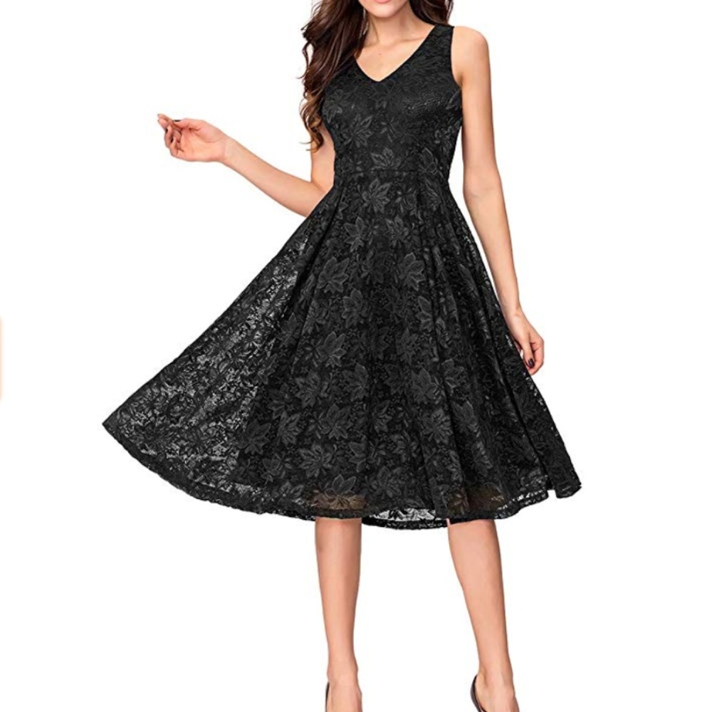 V-neck fit and flare little black dress